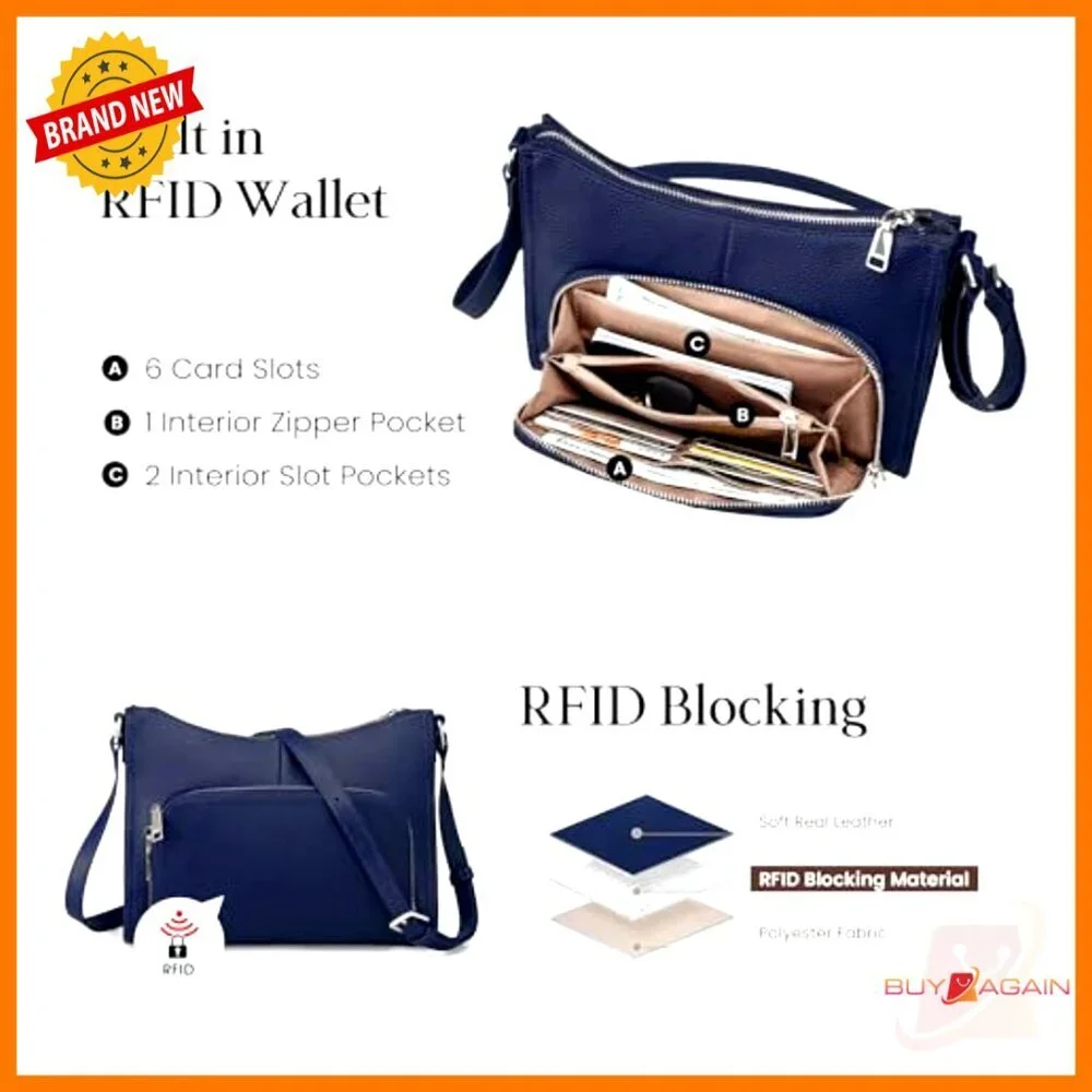 Genuine Leather Crossbody Bag with RFID Wallet, Adjustable Strap - Picture 3 of 7